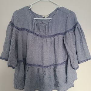 Blue blouse with knit detail